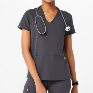 Figs Casma Three-Pocket‎ Medical Scrub Top Size L V-Neck Short Sleeve